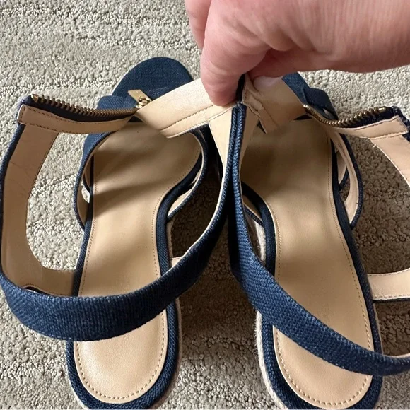 Michael Michael Kors Berkeley Blue Canvas Front Zip Espadrille Wedge Sandals 8M - Picture 8 of 16